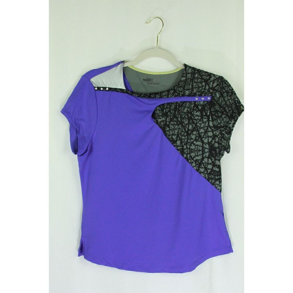 Jamie Sadock Actif Golf Shirt Top Purple Studded Cap Sleeve Snakeskin Womens M